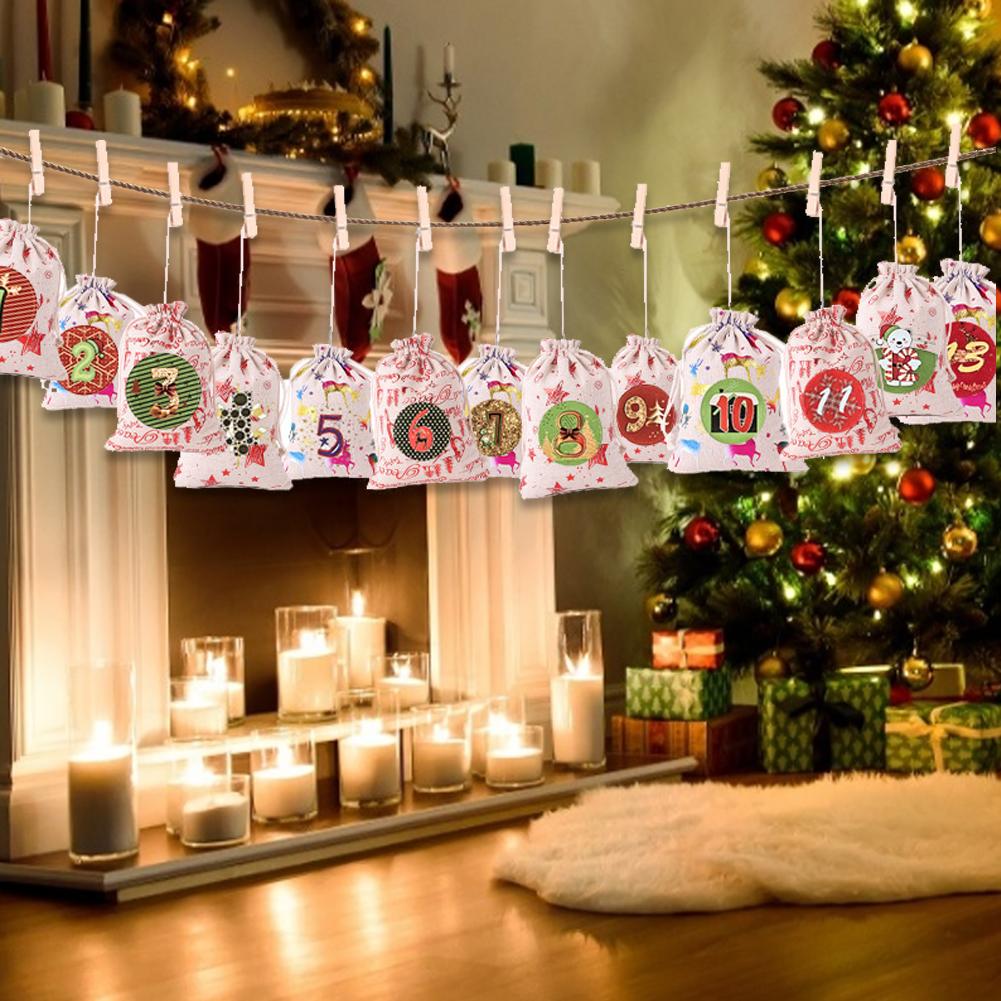 24 kpl roikkuva joulu adventti kalenteri lapset diy tarvikkeet joulusetti karkkipussi kangaskassi ihanat koristeet koristeet