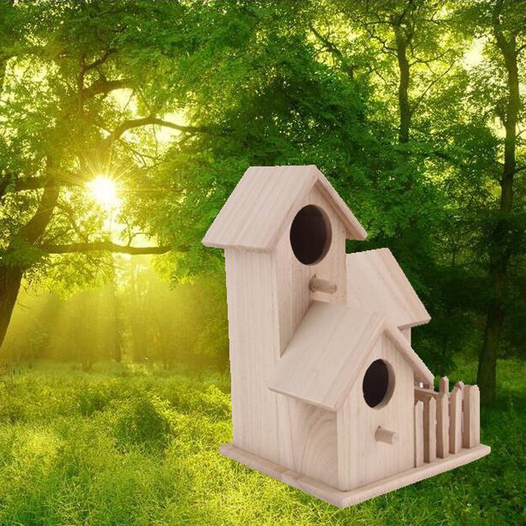 Traditional Natural Wood Bird Nesting Box Wooden Bird House Garden Beautiful Birdhouse Ornament Decor Nesting Box Large