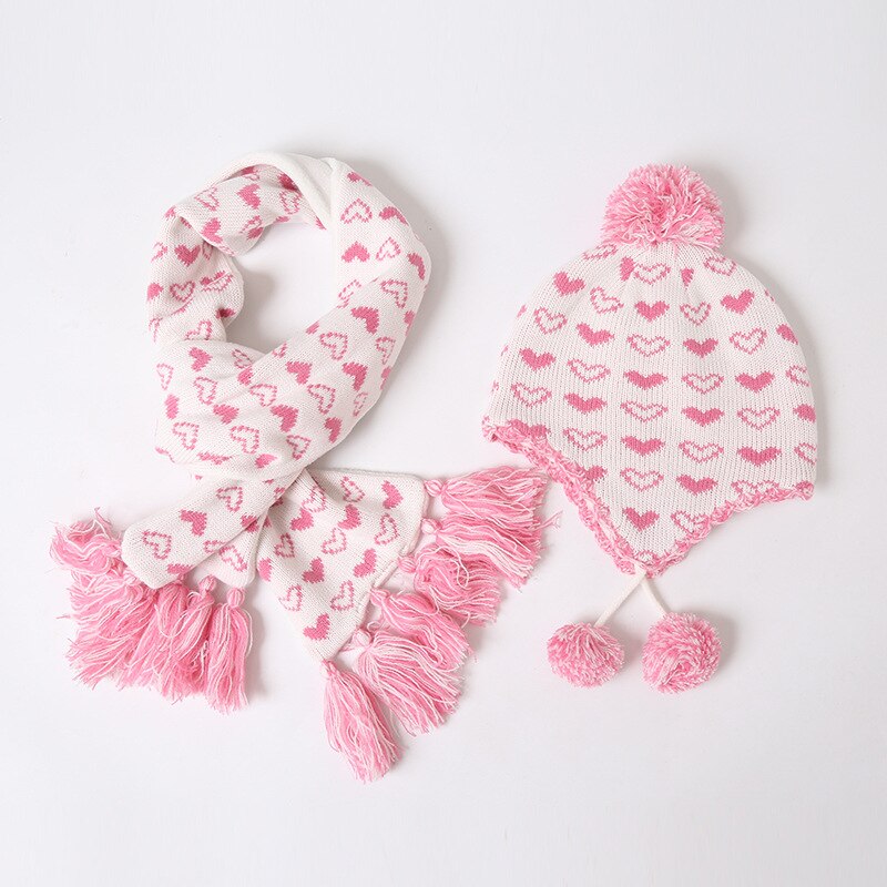 Pigehue tørklæde sæt vinter øreklap hue fleece varm strik kid akryl efterår pompon skiløb udendørs baby tilbehør