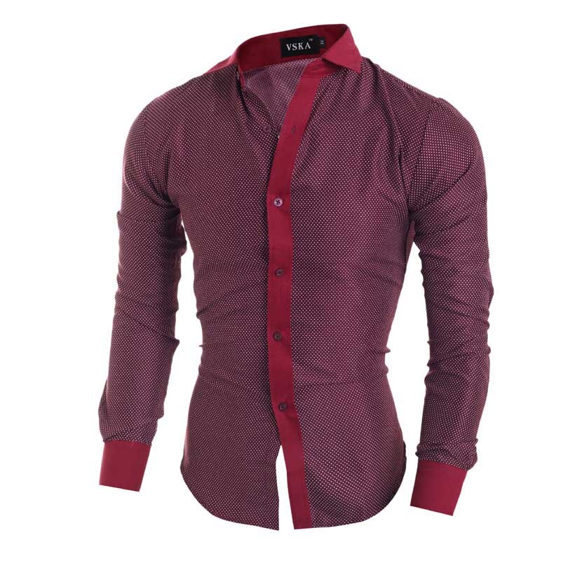 Camisetas clásicas con de lunares para hombre, estilo de Reino Unido de manga larga, camisa informal para niños pequeños, corte ajustado, M-2XL: HZHS049a / M