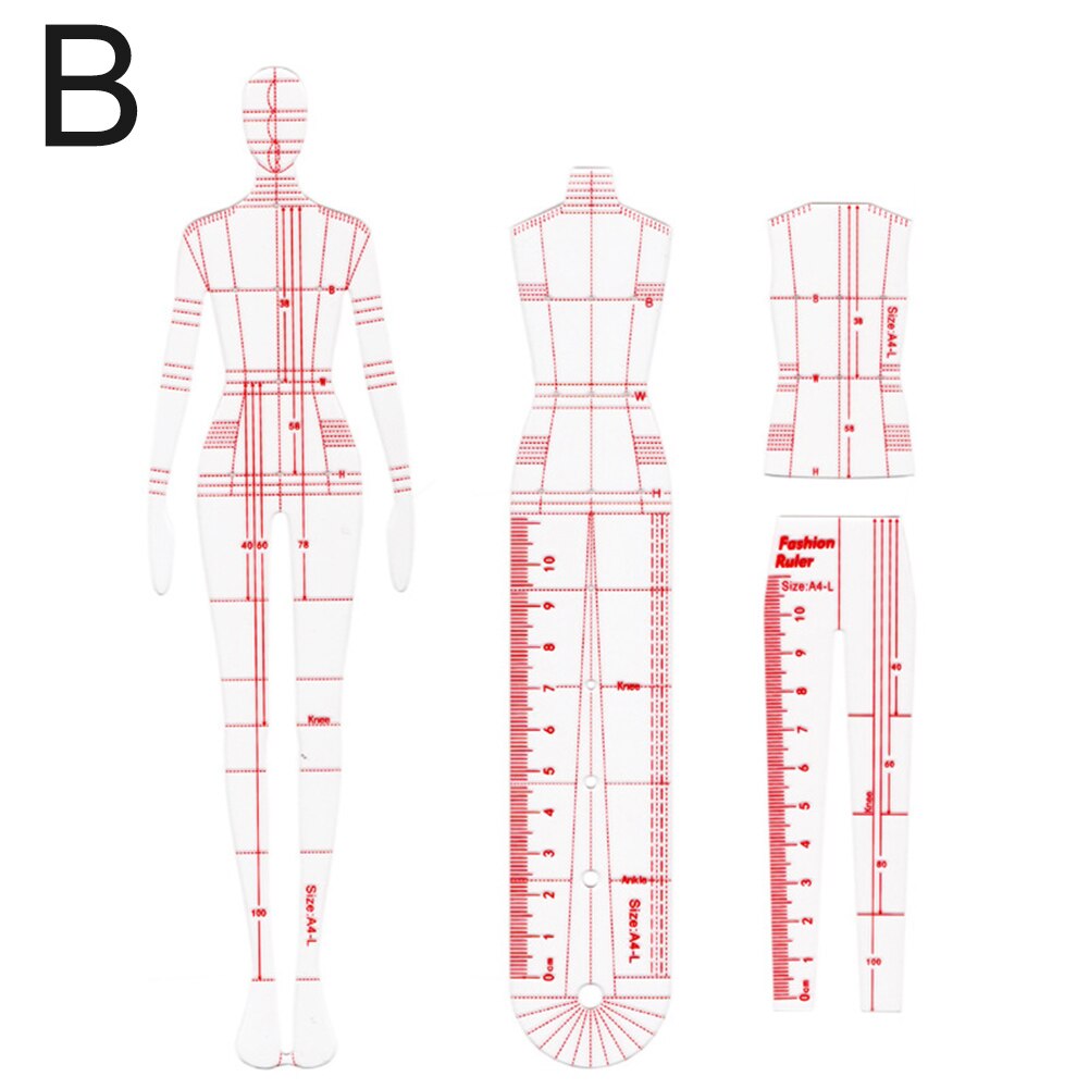 3/4/5 stk tøj diagram skabelon lineal kvinder tegning lineal figur skitse kvindelig model ye: B