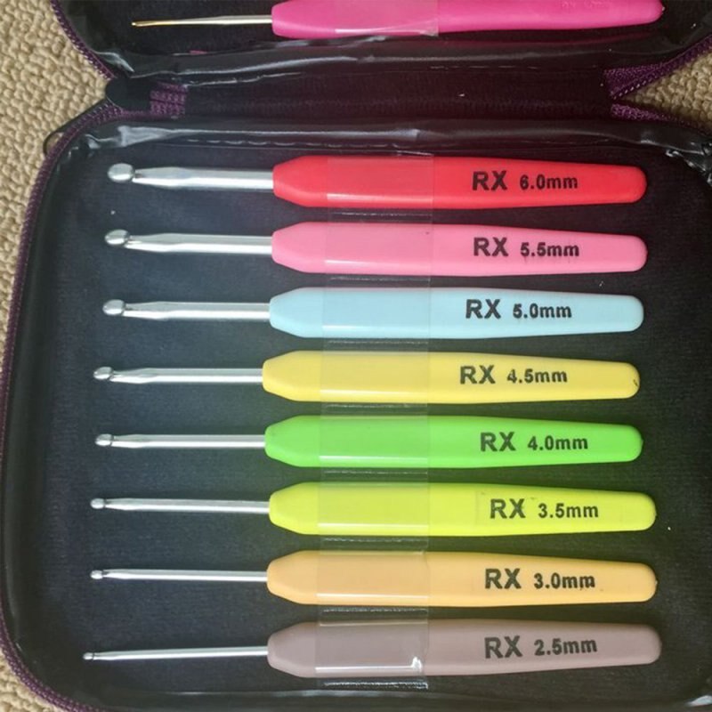16 Pcs Crochet Hook Set Sewing Tools with Colorful Plastic Handles Knitting Needle Weave Yarn Case Set Aluminum Hooks Accessory