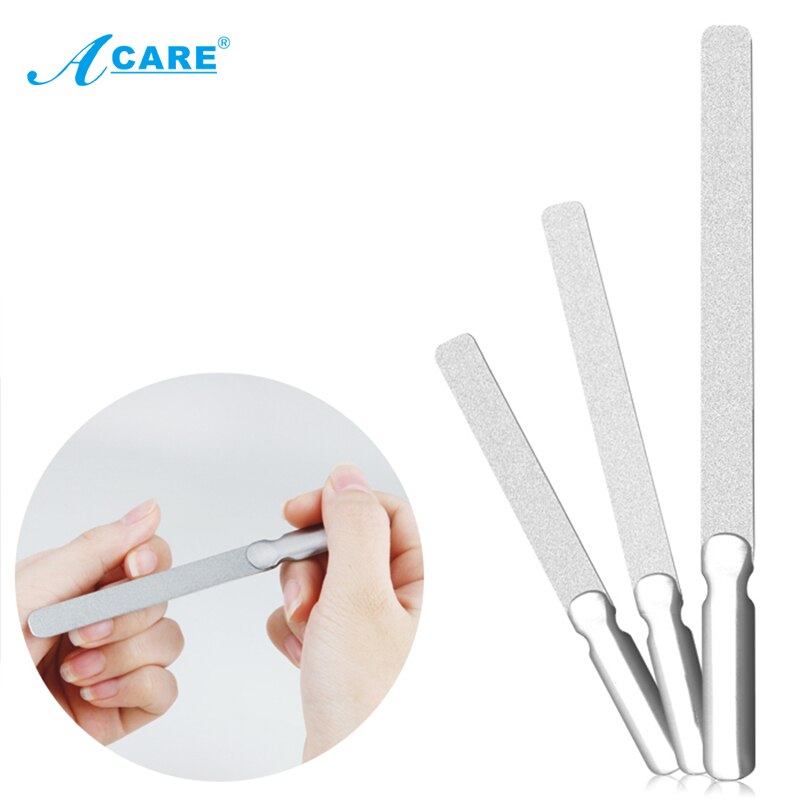 ACARE-Juego de limas de acero inoxidable para uñas, herramienta de manicura pedicura de cabeza redonda, para mujer, belleza de uñas, piel muerta