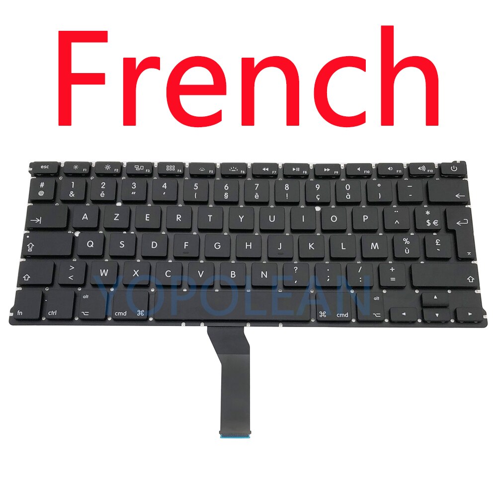 Klawiatura Zamienna US UK Rosyjski Hiszpański Francuski Niemiecki do Macbook Air 13" A1369 A1466: Czarny