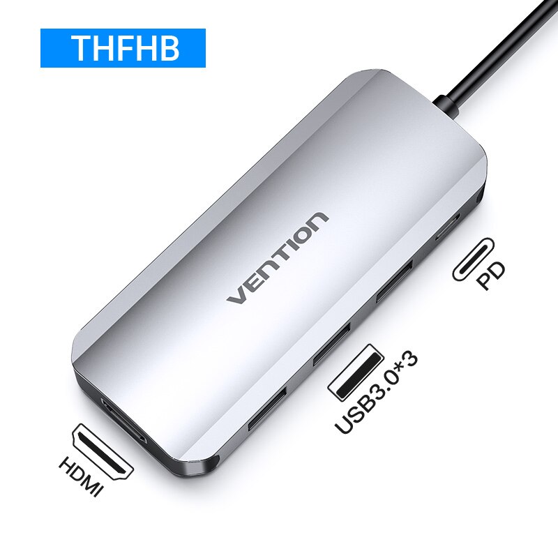 Vention Type C Hub USB C to HDMI USB 3.0 HUB Thunderbolt 3 Adapter For MacBook Samsung S10/9 Huawei Mate 30 P30 Pro USB-C HUB: 5 in 1 THF