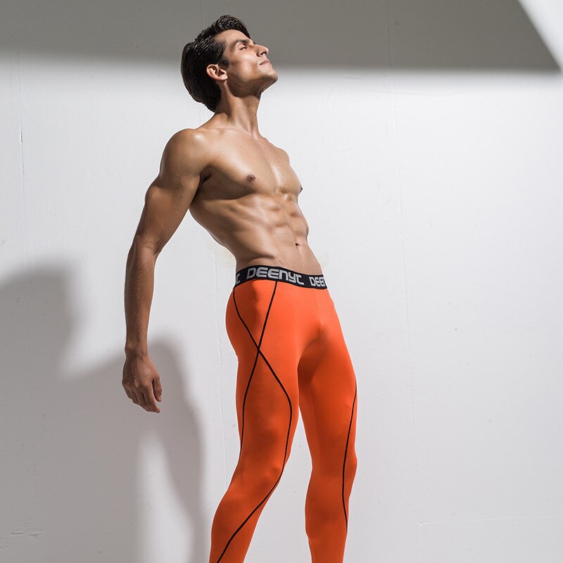 Pantalones deportivos de compresión elásticos profesionales para hombre, pantalones de ejercicio de secado rápido, pantalones ajustados para correr baloncesto: Orange / M