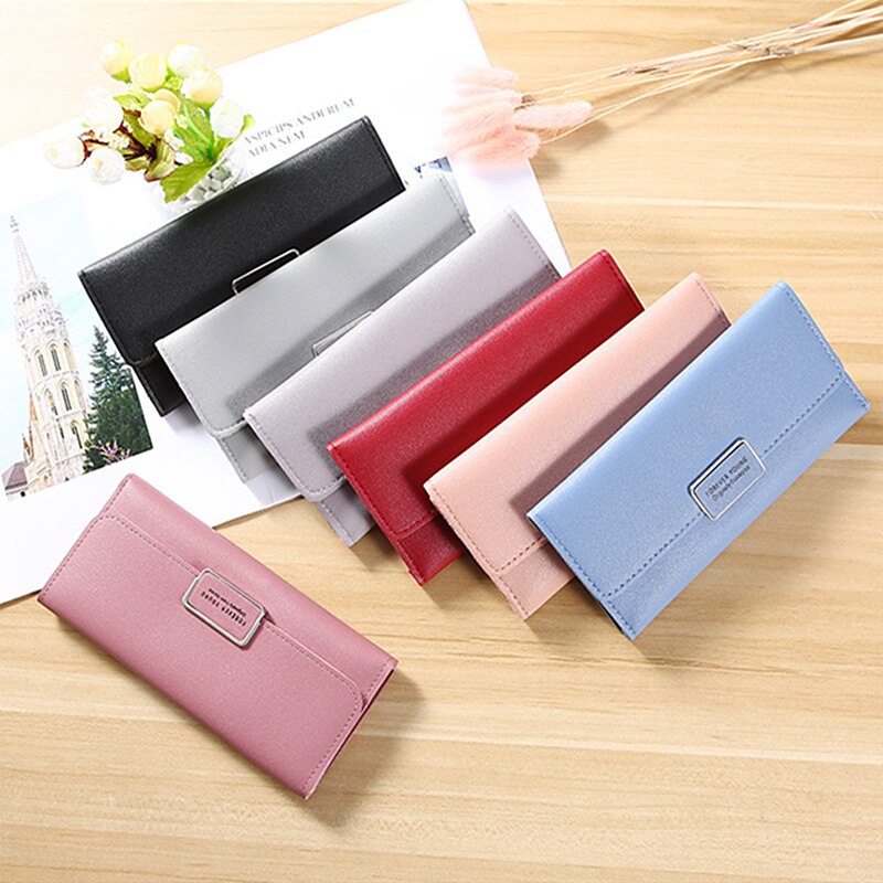 Kaarthouder portemonnee dames lange portemonnee pure kleur clutch tas pu leren portemonnee telefoonkaarthouder tas
