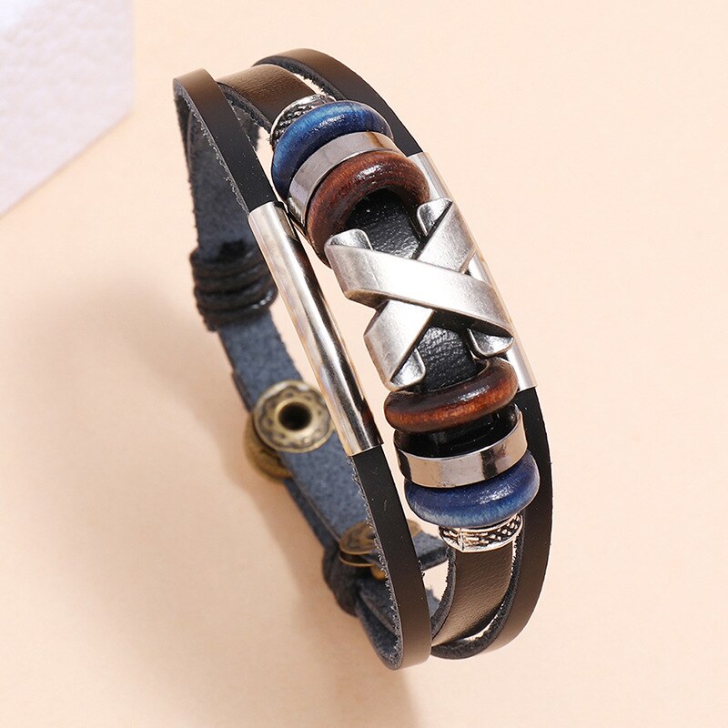 Nouveaux Bracelets en cuir pour hommes et femmes, breloques enroulées en cercle métallique, multicouches tressées, bijoux ajustables