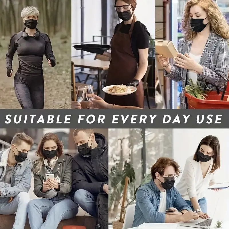 100 stuks zwarte wegwerp gezichtsmaskers 3-laags ademend anti-stof beschermende maskers voor dagelijks reizen werkgebruik gezichtsverzorging accessoire