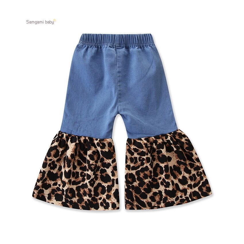 Barn sommar flickor retro leopard jean flare byxor
