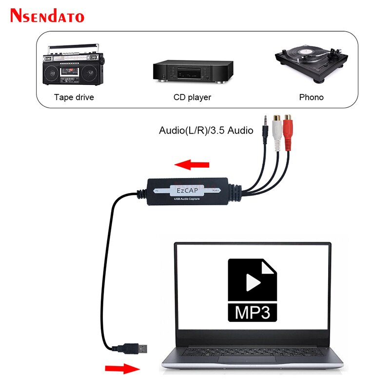 Ezcap Usb Audio Capture Plaat Kaart Converteren Cd Tape Oude Analoge Muziek Cassette Te MP3 Audio Opnemen Kaart Naar Digitale voor Mac/Window8