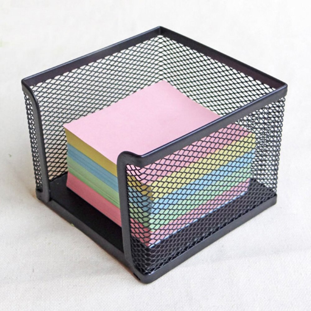 XRHYY Office Desk Matel Mesh Collection Square Note Pads Memo Paper Desktop Accessory Holder Organizer Sticky Notes Dispenser