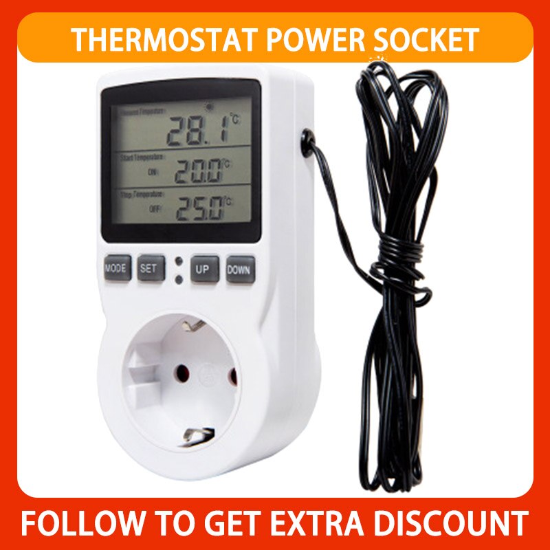 Gniazdko z programatorem czasowym termostat cyfrowy regulator temperatury gniazdko z przełącznik czasowy sonda czujnika ogrzewanie chłodzenie wtyczka EU
