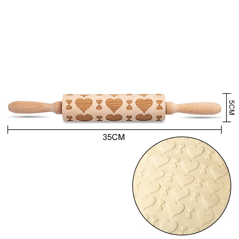Valentine's Day DIY Christmas Embossing Rolling Pin Various pattern Baking Cookies Biscuit Fondant Cake Dough Engraved Roller: O