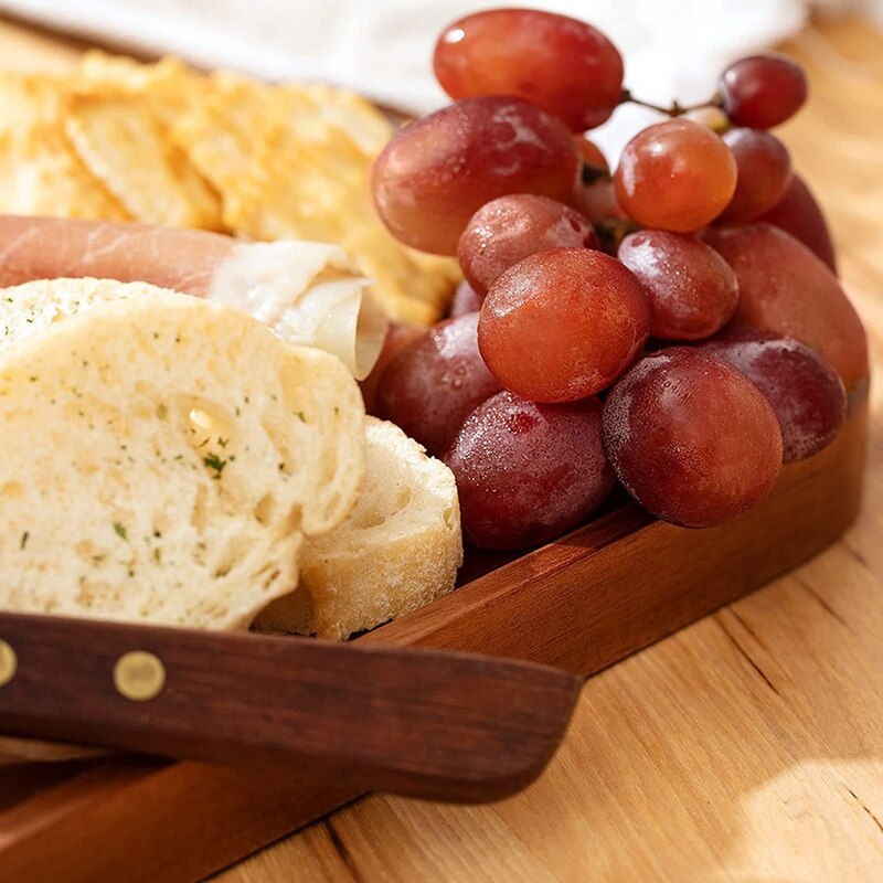 Solid Wood Dinner Plate Rectangular Wooden Dinner Plate with Raised Lips for Finger Food Appetizer Cheese Board