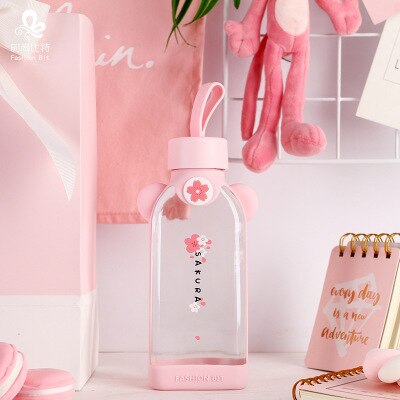 Neue Nette Glas Flasche Kreative Karikatur Rosa Kirschblüte Glas Wasser Tasse Mit Silikon Abdeckung Für Frauen Mädchen Trinken Flaschen: A1