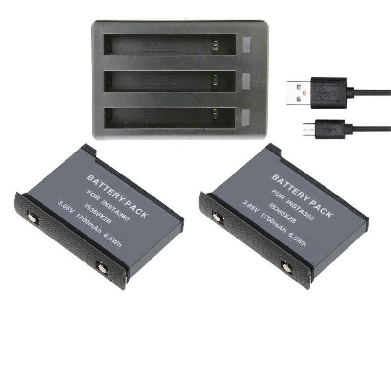 3 Slots/Dual USB Charger/Cargador For Insta 360 Um X2 Battery Charger Insta360 One x2 Battery Panoramic Camera Accessories: 2 battery 1 charger