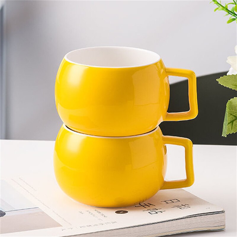 Taza redonda de amarilla, herramienta de beber de cerámica ecológica moderna para oficina, té, leche, café, taza de 350ml, venta directa, J494