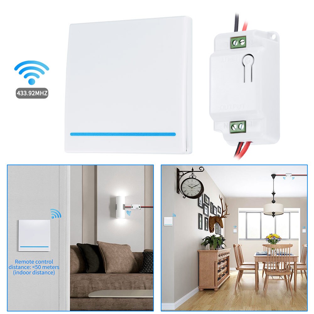Button Switch Light RF Wall Mounted DIY Remote Control Receiver Transmitter Button Single Channel Light 30-50M 433.92 MHZ