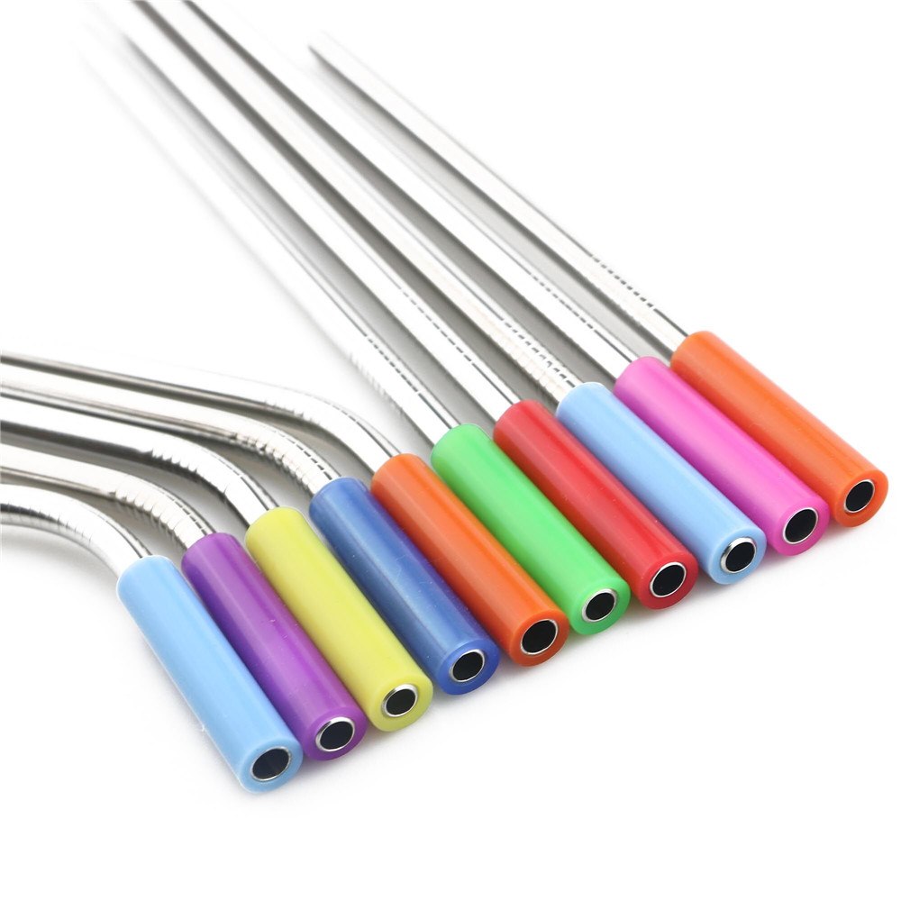 6 Pieces Rainbow Eco Friendly Stainless Steel Straw Reusable Metal Colorful Straws Metal with Brush & Bag Bar Tools