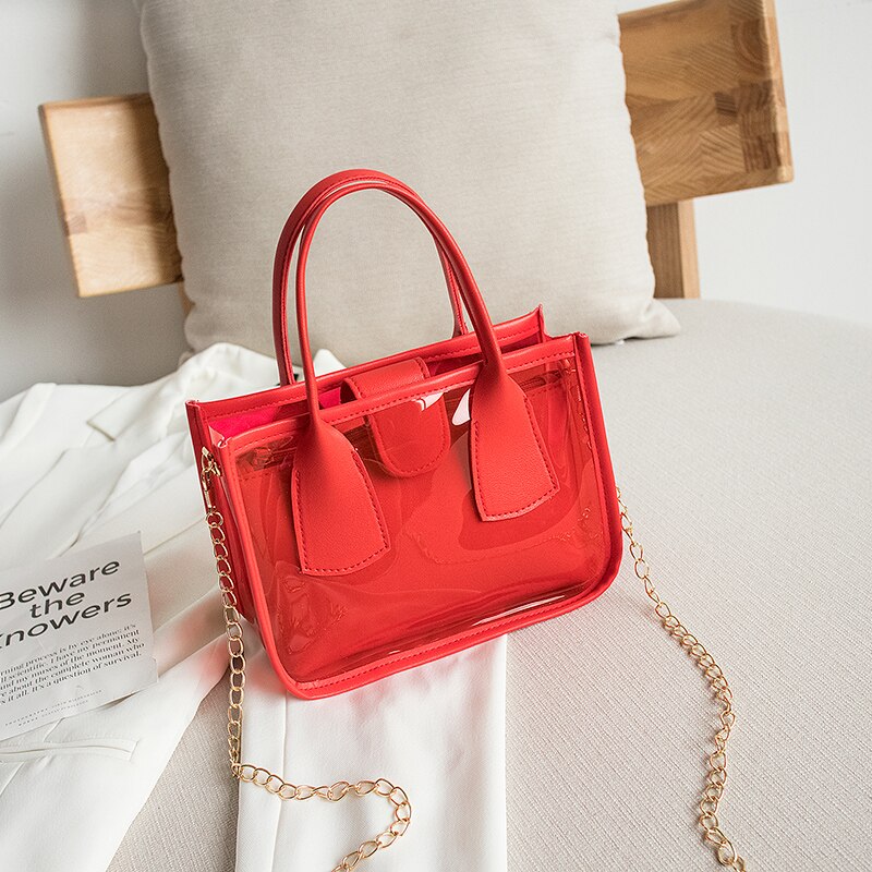 Weibliche Schulter tasche Einfarbig Umhängetasche Handtasche für Frauen Kette Neue Klar