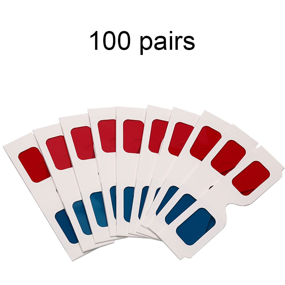 10 pièces/100 paires universel papier anaglyphe 3D lunettes papier 3D lunettes vue anaglyphe rouge Cyan rouge/bleu lunettes 3D pour film: 100pcs