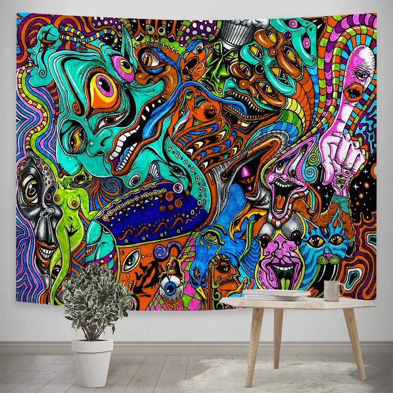 Psykedelisk arabesk gobeläng mystisk hippie gobeläng abstrakt mönster trippy gobeläng fantasi magisk fraktal gobeläng