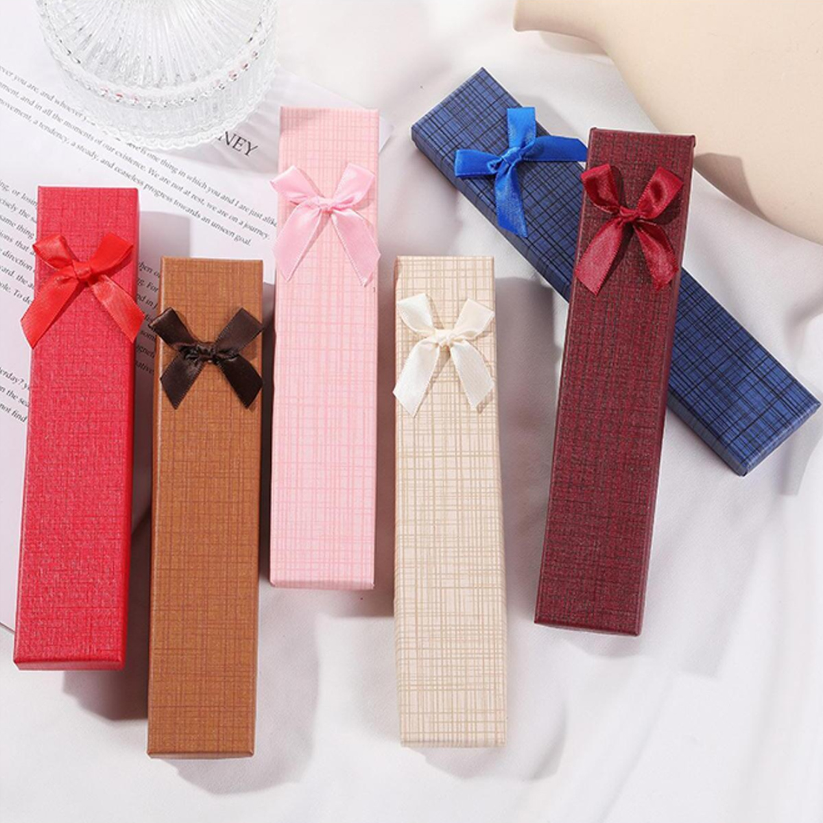 Caja de de joyería Rectangular con decoración de nudo de lazo, adecuada para collares de embalaje, pulseras y otros accesorios, 1pc