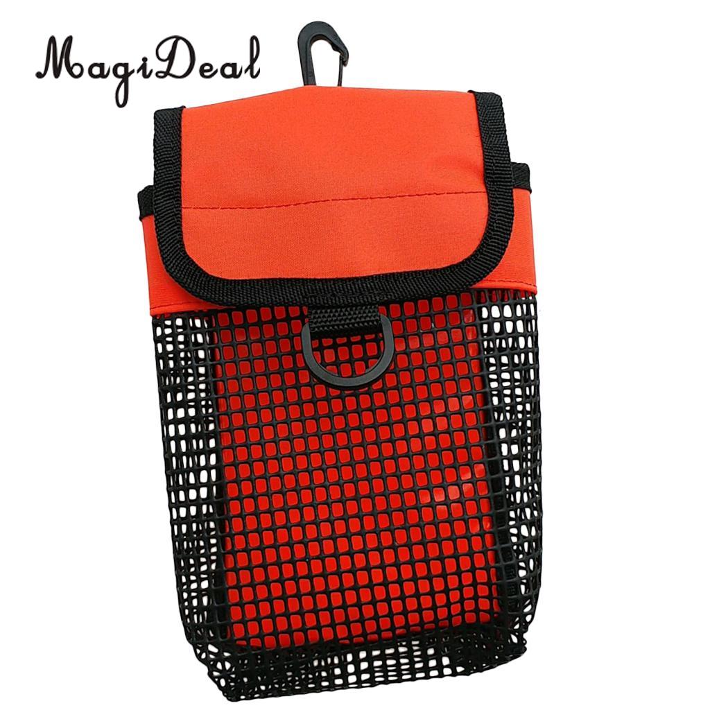 Magideal scuba diving reel bolt snap & smb sikkerhedsmarkør bøjle mesh gear taske udstyr holder bærepose - valg af farver: Orange