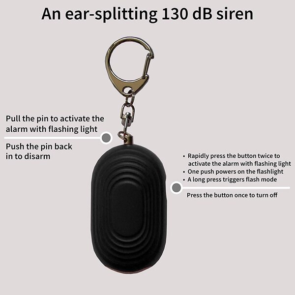 Personlig beskyttelse alarm nøglering  - 130 db høj lydsignal sirene enhed med lommelygte for at øge sikkerheden - alarm alarm fløjte
