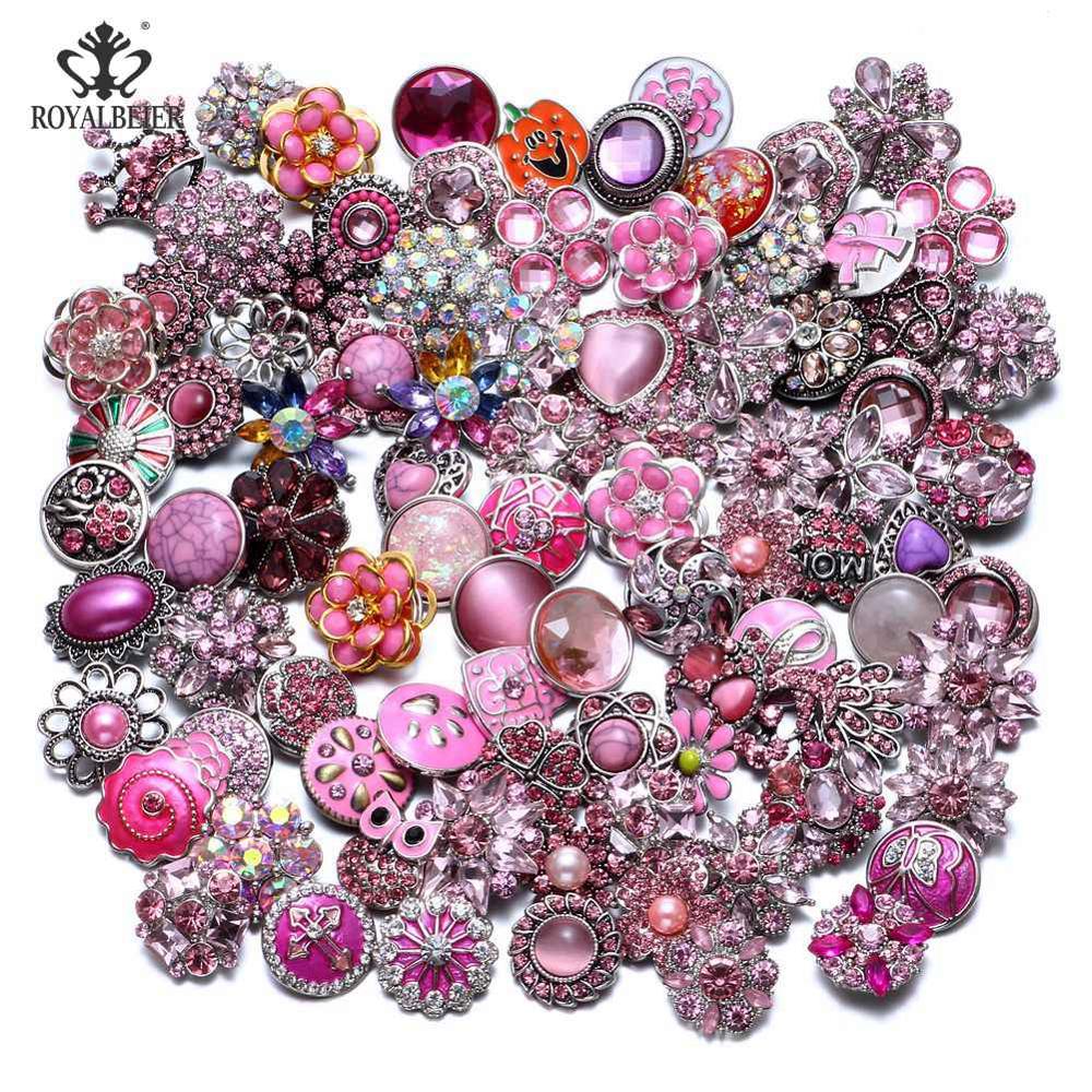 RoyalBeier 20pcs/lot Pink Series Mixed Styles Metal Button Charms 18mm Snap Button For 20mm Snap Bracelet Snap Jewelry KZHM076a: HM076a Pink