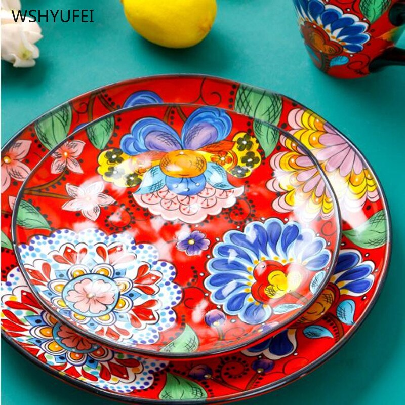 Retro Ceramic Dinner Plate Service Plate Cake Dish Milk Jug Western Steak Disc Salad Bowl Kitchen Board Wedding Kitchen Supplies