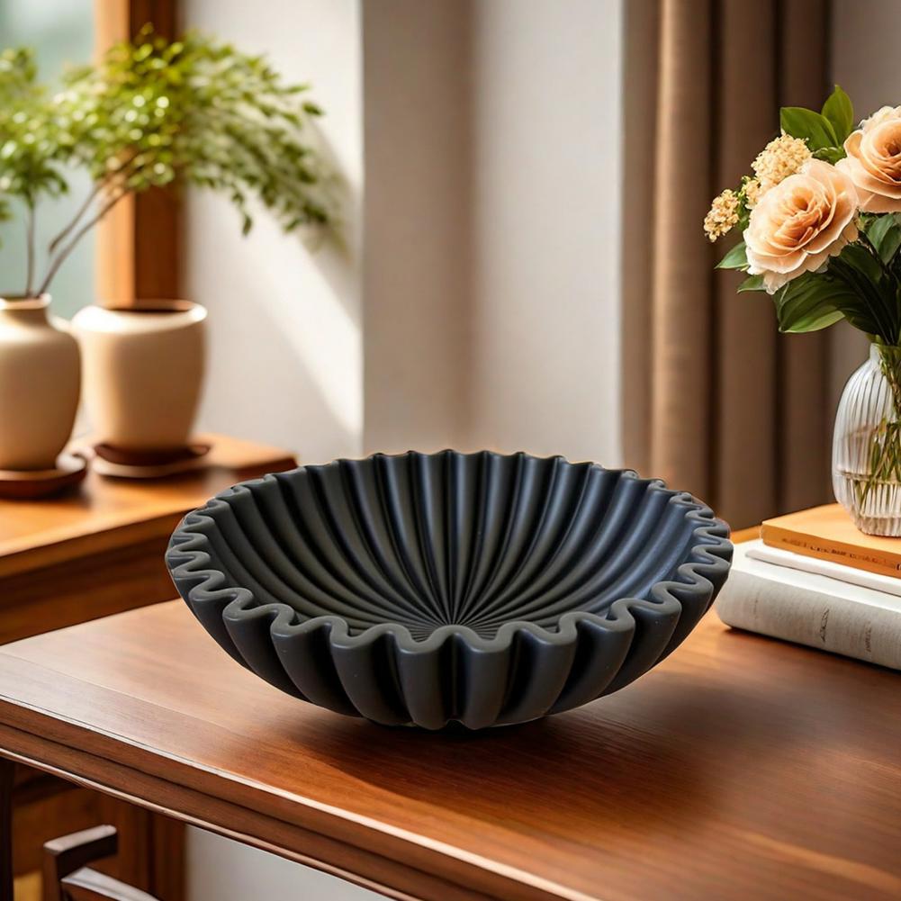 Cuenco decorativo moderno de resina con volantes negros, cuenco estriado hecho a mano, centro de mesa resistente, decoración de escritorio, frutero