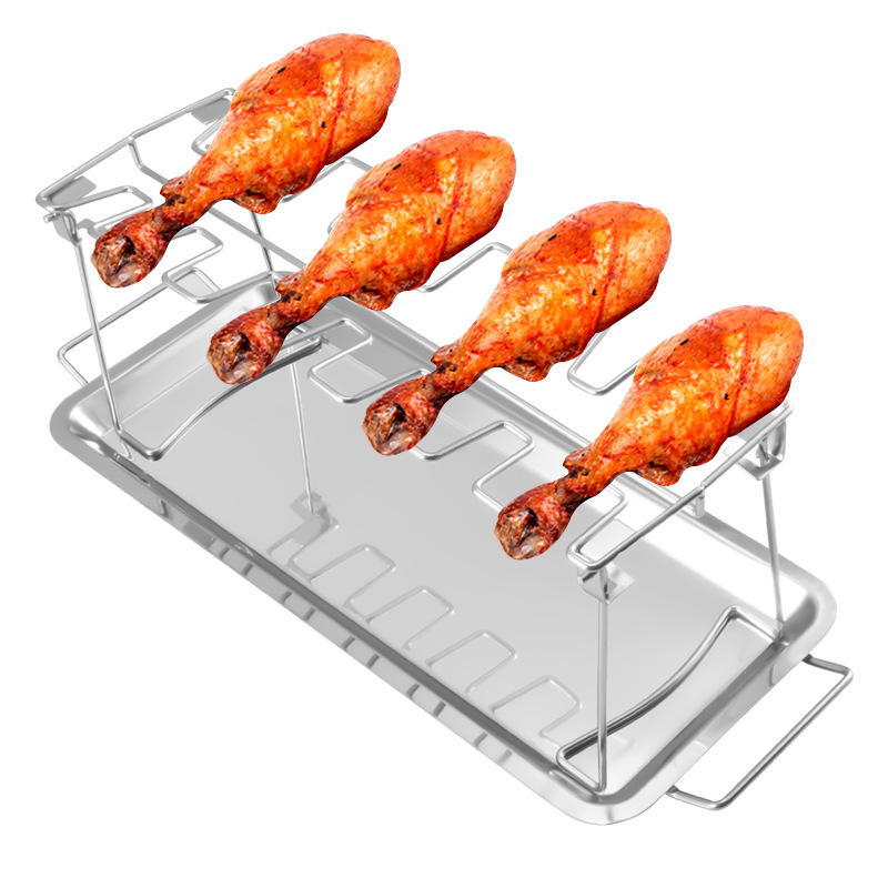 1pc bärbara, hopfällbara grillar i rostfritt stål - stekpanna för kyckling med bottenbricka - perfekt för både hemma- och utomhusgrillning!
