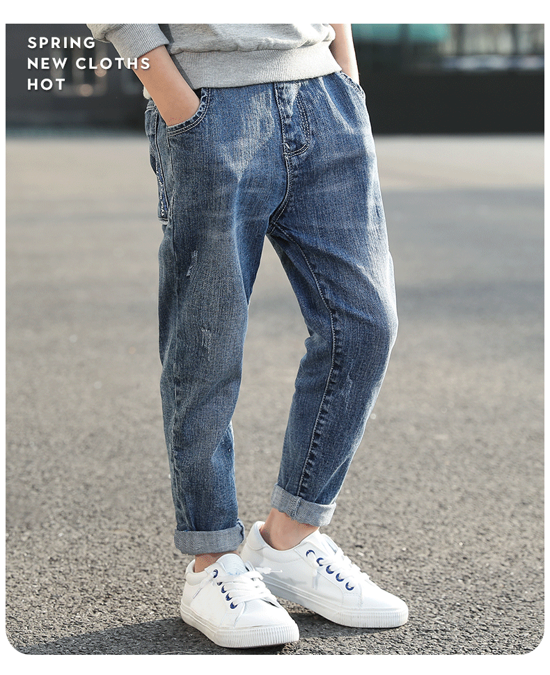 DIIMUU-pantalones vaqueros rectos para niños y adolescentes, Jeans sólidos informales de cintura media elástica, ropa ligera lavada, pantalones largos