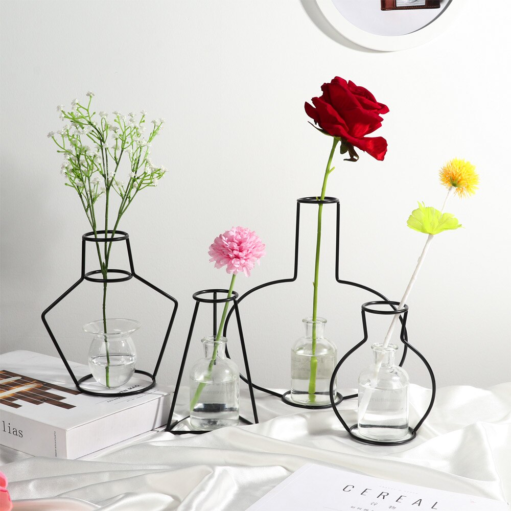 8 Types Nordic Style Iron Line Flower Vase Simple Metal Plant Holder DIY Iron Vase Ornaments Table Iron Vase Rack Home Decor