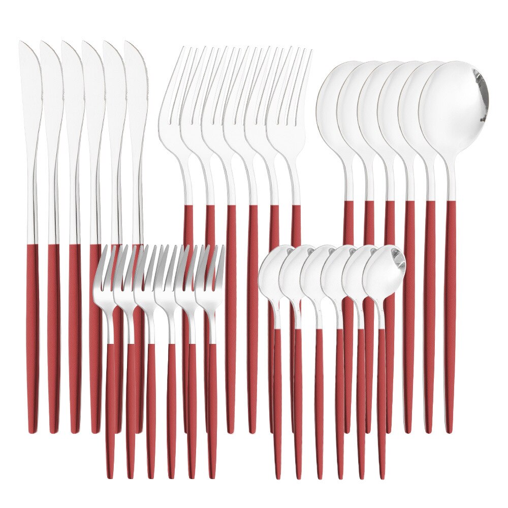 Lidafish 30 sztuk ze stalowa zastawa stołowa zestaw kuchnia luksusowe obiadowy zestaw noży widelec łyżka sztućce obiadowe zestaw: 30pcs-Red silver