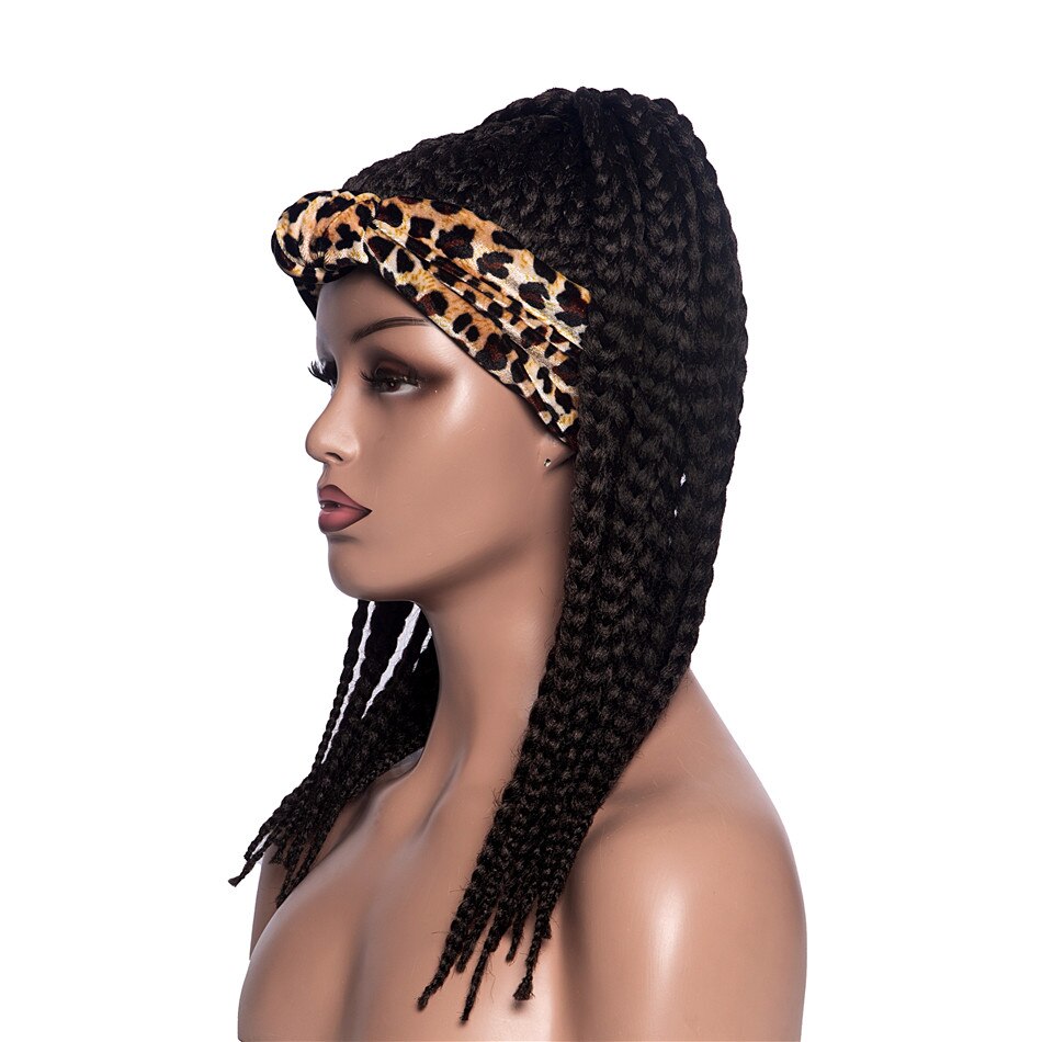Gaka syntetisk dreadlock fletning parykker krøllet æske 2 in 1 wrap sort afro paryk puff turban hår pandebånd med snor