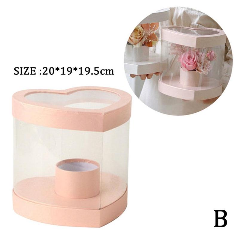 Round Heart Shape Flower Box Transparent Bouquet Box Fresh Flower Packaging Layer Bouquet Mini Box Valentines Day: B