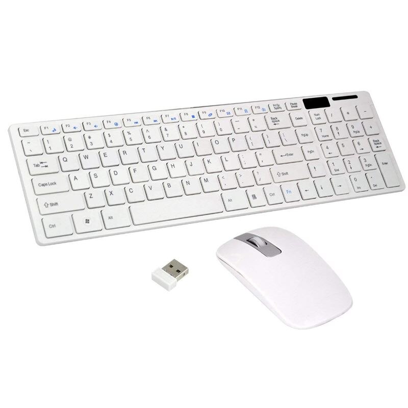 Wireless Slim White Keyboard + Wireless Optical Mouse Set for PC and Laptop: Default Title