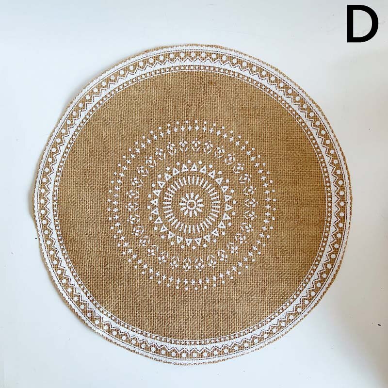 Prachtige Geweven Jute Katoen Tafel Mat Bohemian Stijl Afdrukken Placemat Ronde Voedsel Pad Dining Servies Coaster Keuken Decor: D