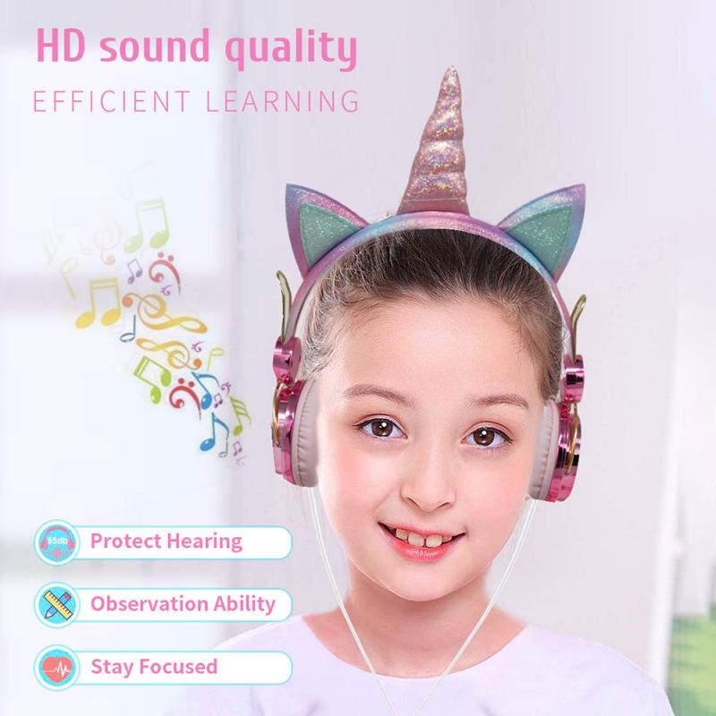 Søde kablede hovedtelefoner til børn med mikrofon piger datter musik stereo øretelefon computer mobiltelefon gamer børne headset børn