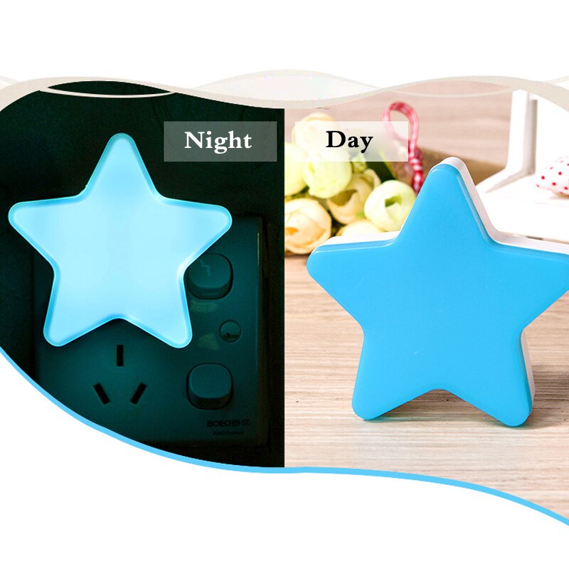 Børnesoveværelse sengelampe med baby søvn legetøj mini stjerne ført natlys eu stik stjerne lys sensor kontrol legetøj til mørk nær: Blå