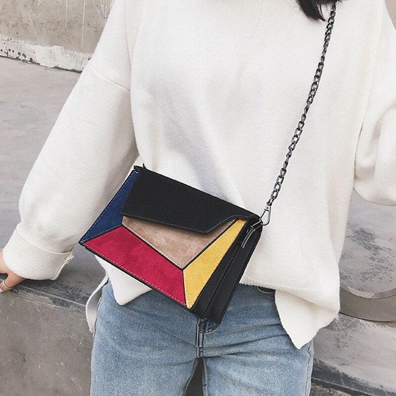 1 Pc Pu Stiksels Messenger Bag Vrouwen Meisjes Dames Multicolor Patchwork Lederen Crossbody Schoudertas Aankomst