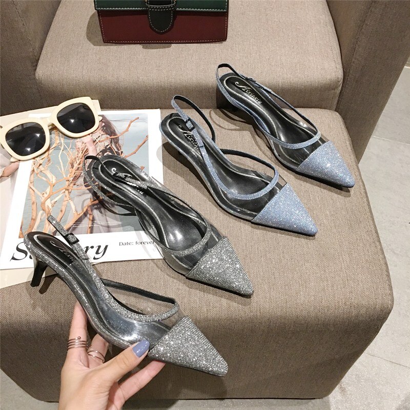 mixed colors slingback summer pumps buckle strap slingback classic pointed toe pretty girls hollow sandals med heels