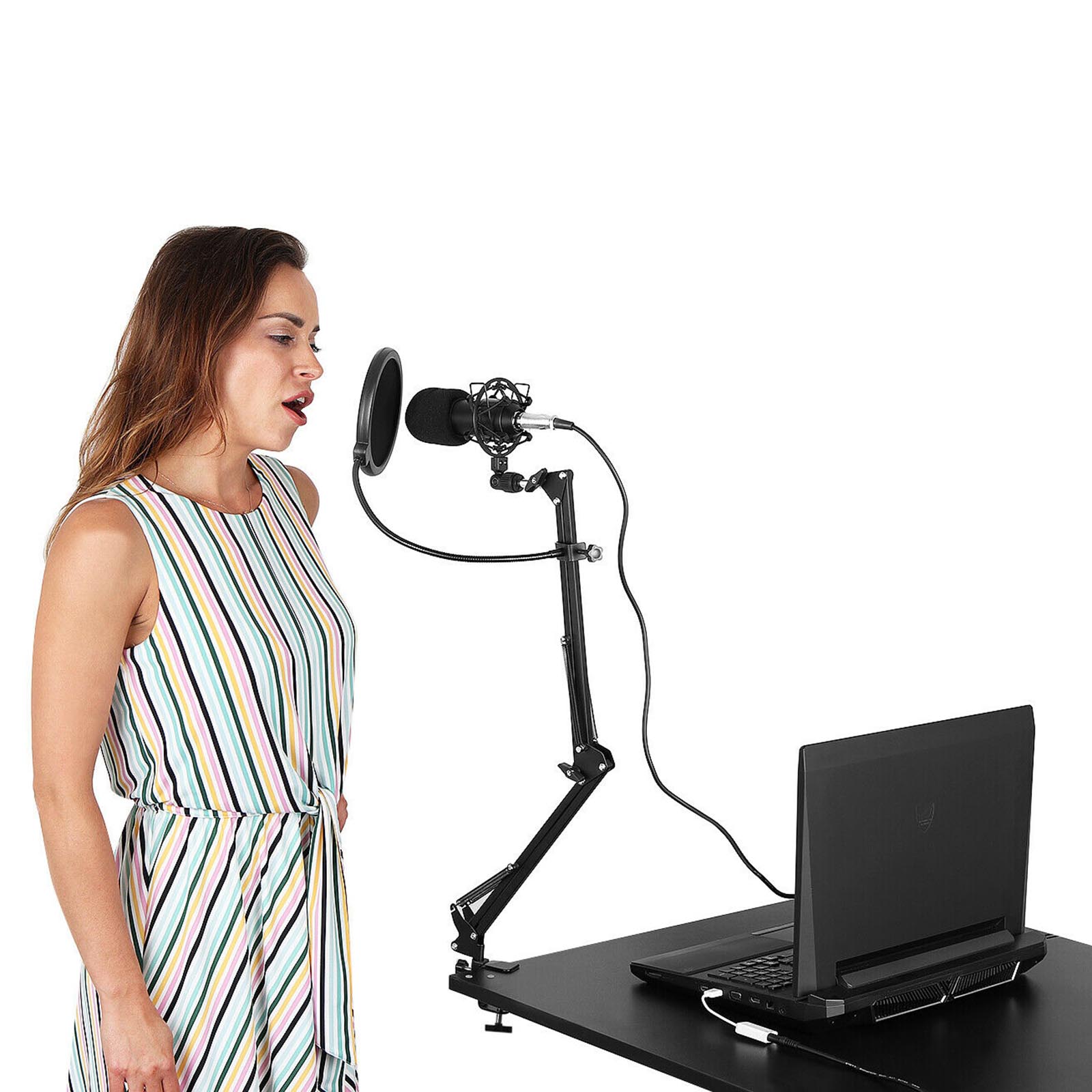 6Pcs Podcast Condensator Microfoon Professionele Studio Mic Set Pc Microfoon Voor Studio Opname Broadcasting Zwart