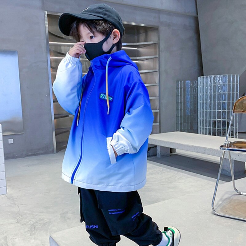 Voorjaar 2022 Trend Reflecterende Brief Afdrukken Capuchon Kids Jongen Casual Losse Zip Hoodies Kinderen Sport Uitloper