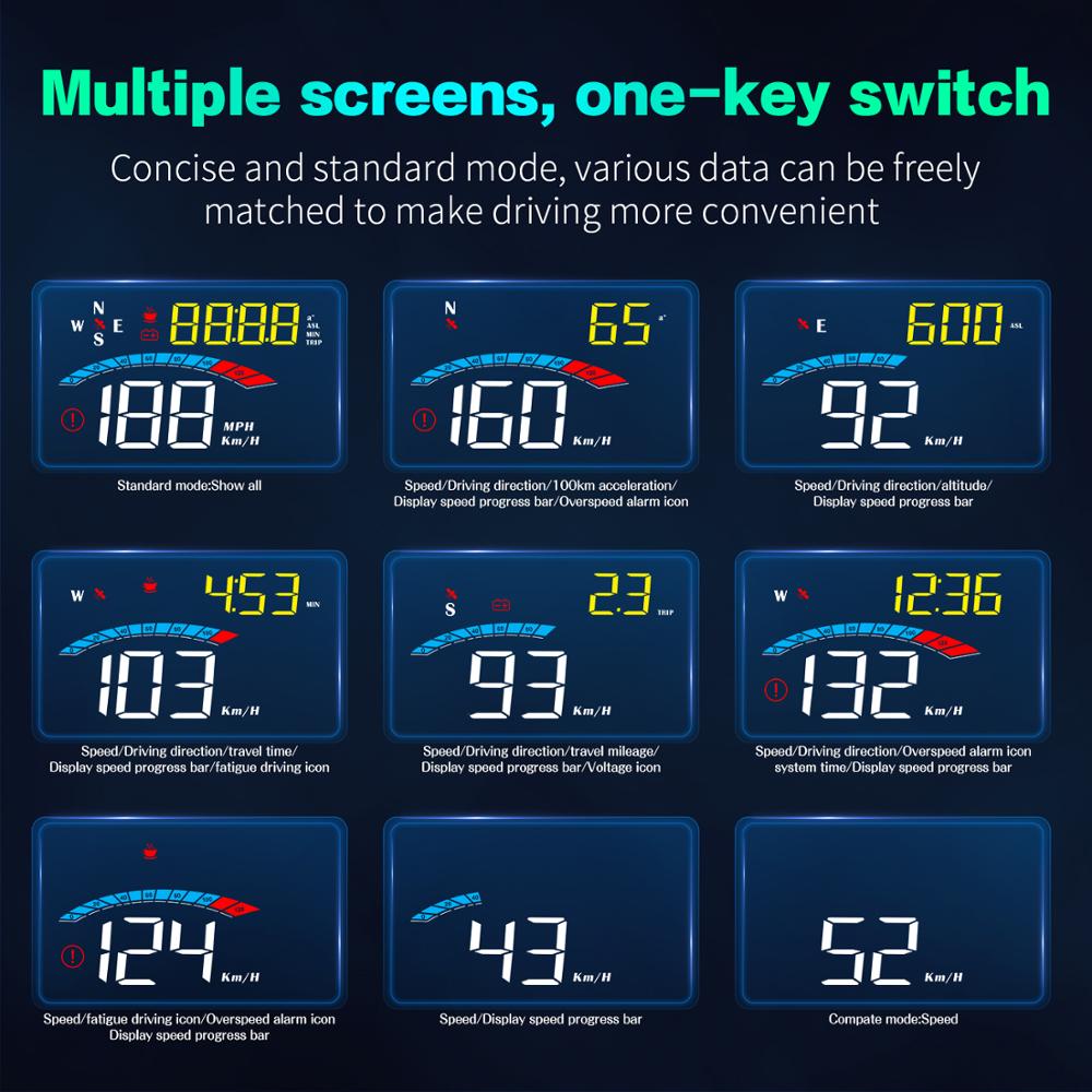 WiiYii M16 Newest Windshield HUD Projector with Navigation Car Head Up Display OBD2 HUD GPS Speedometer Water & Oil temp RPM