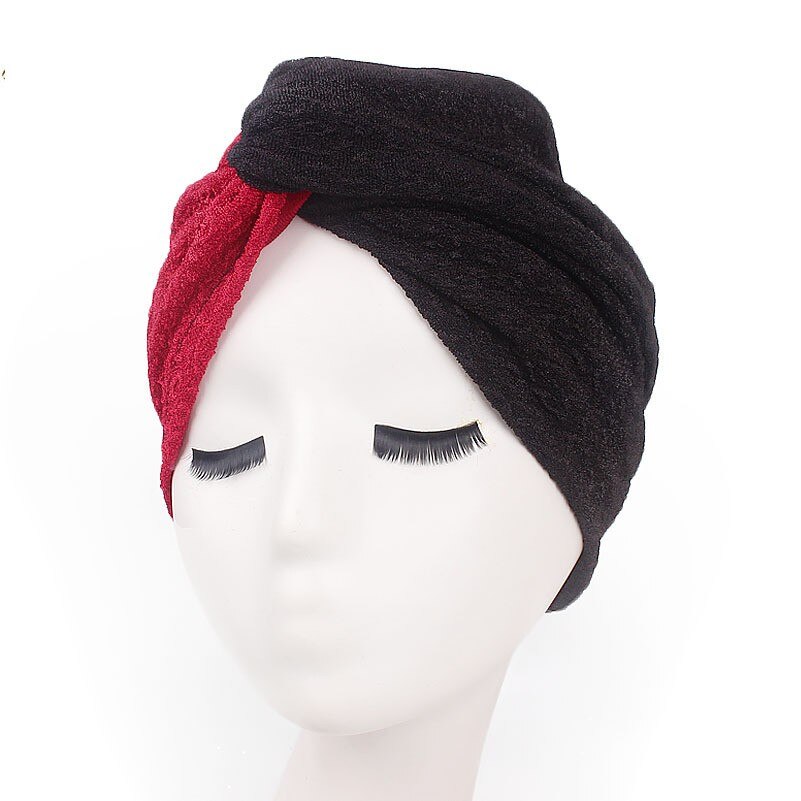 Dromiya – Turban de luxe pour femmes, , haut croisé, Hijab, chimio, casquettes de sommeil, pour la perte de cheveux, le Cancer: RedBlack