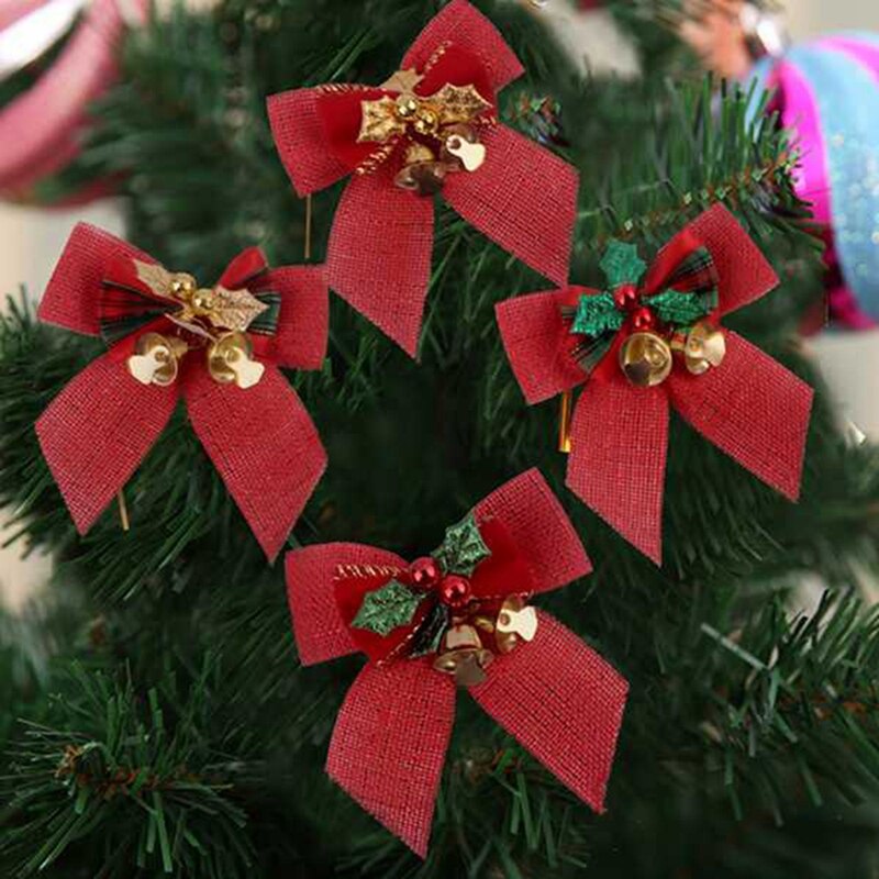 Jute Jute Kerstboom Ornamenten Kerst Lint Strikken Voor Kerstboom Presenteert Decoraties Charms Ornamenten